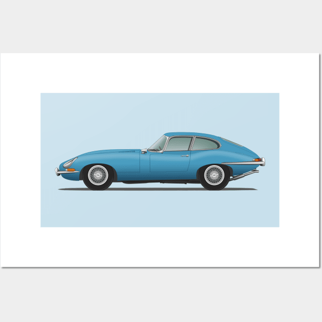 E Type Series 1 Coupe Cotswold Blue Wall Art by SteveHClark